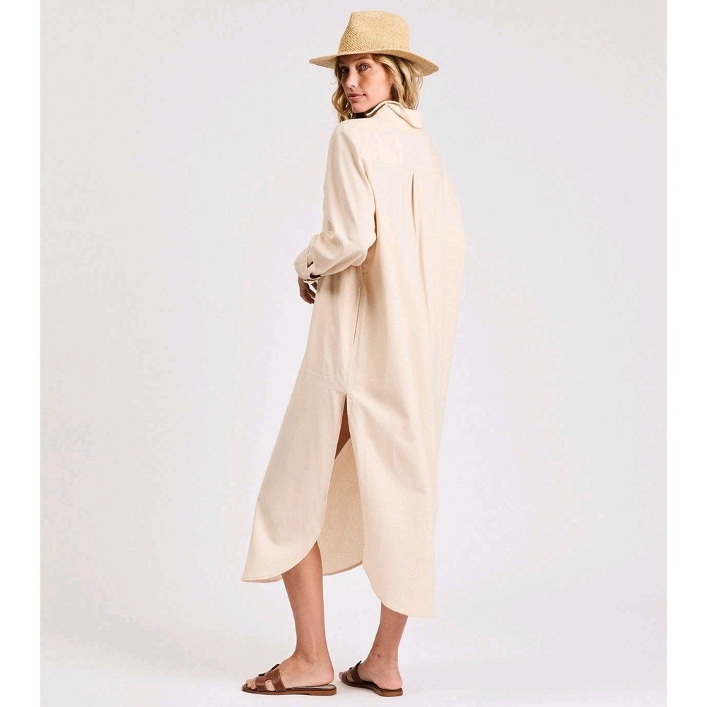 NWOT MyBodhi Linen Blend Tunic Dress Maxi Sand Beige Boho Long Lagenlook OS - Picture 3 of 16